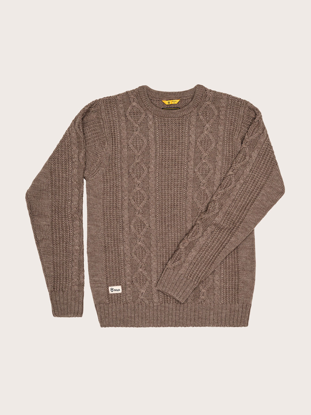 Women's Merino Cable Knit Crew Neck - Light Brown