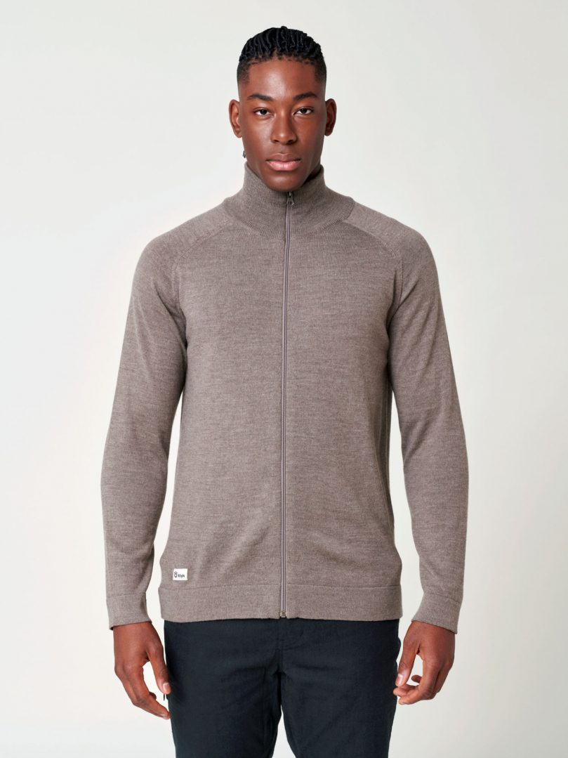 Men's Merino Full Zip Jacket - Light Brown MEN'S