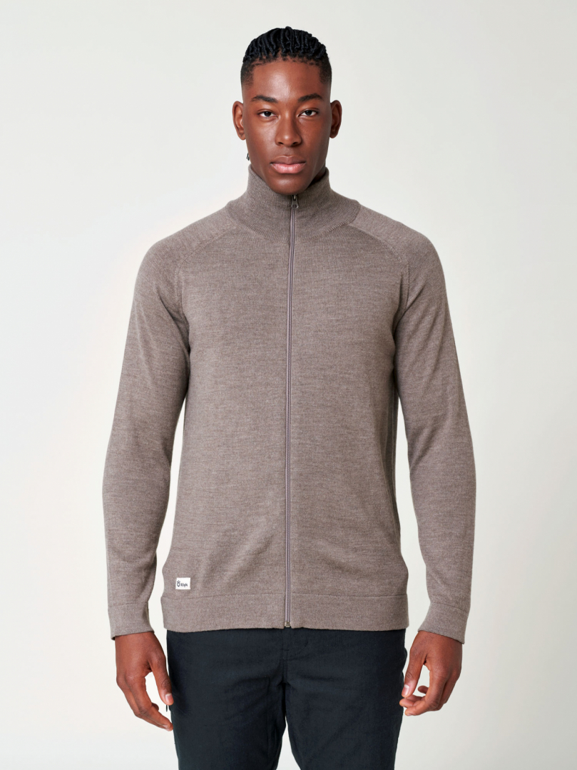 Men's Merino Full Zip Jacket - Light Brown in the group Men's / Hoodies & sweaters / Knitwear at Röyk (131501_r)