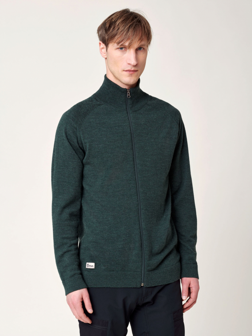 Men's Merino Full Zip Jacket - Dark Green in the group Men's / Knitwear at Röyk (13851_r)