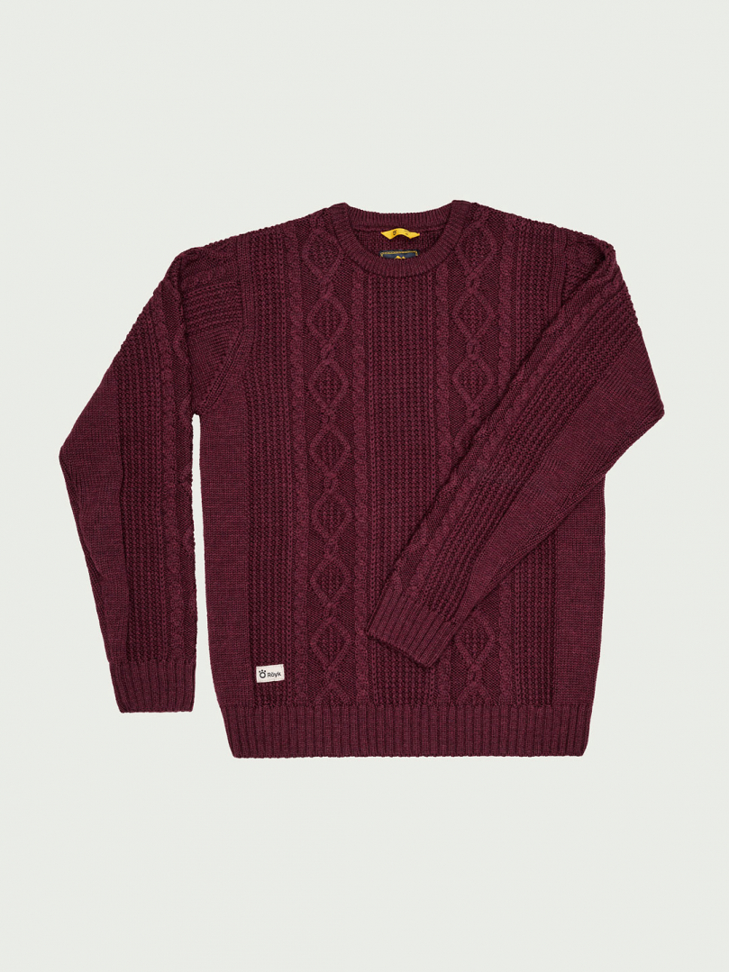 Men's Merino Cable Knit Crew Neck - Red Wine in the group Men's / Hoodies & sweaters - Men's / Knitwear - Men's at Röyk (16513241_r)