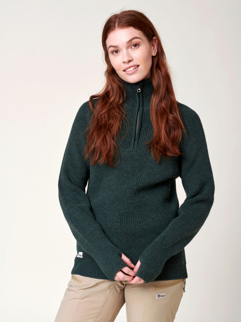Women's Merino Rib Half Zip Jumper - Dark Green in the group Women's / Hoodies & sweaters / Knitwear at Röyk (2650850_r)
