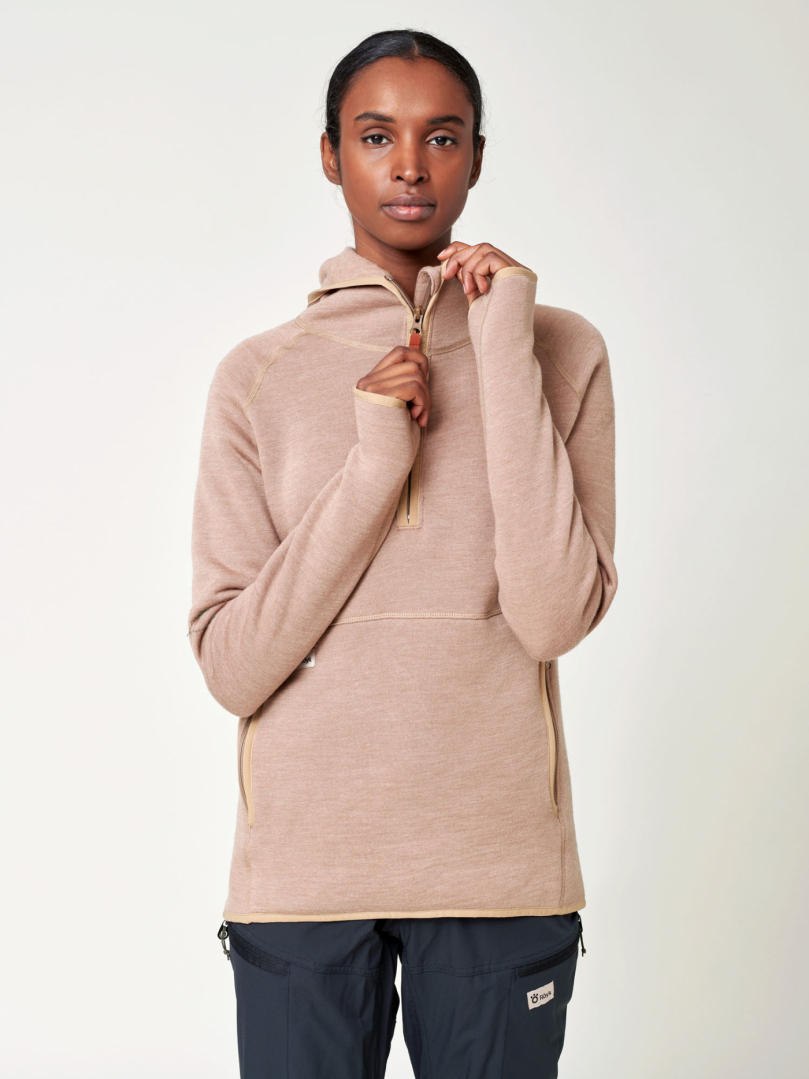 Women's Merino Half Zip Hoodie - Beige | Hoodies & sweaters - W