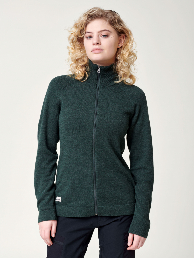 Women's Merino Full Zip Jacket - Forest Green XS i gruppen Dam / Tröjor - Dam / Stickat - Dam hos Röyk (23850)