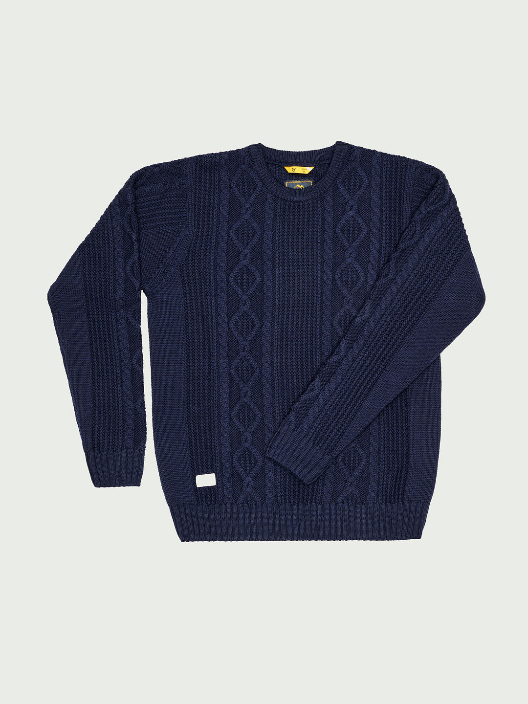 Men's Merino Cable Knit Crew Neck - Navy