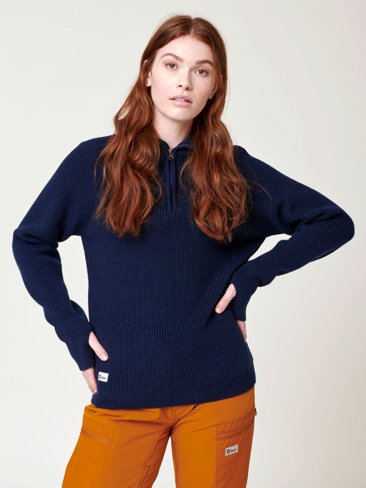 Women s Merino Rib Half Zip Jumper Navy Hoodies sweaters