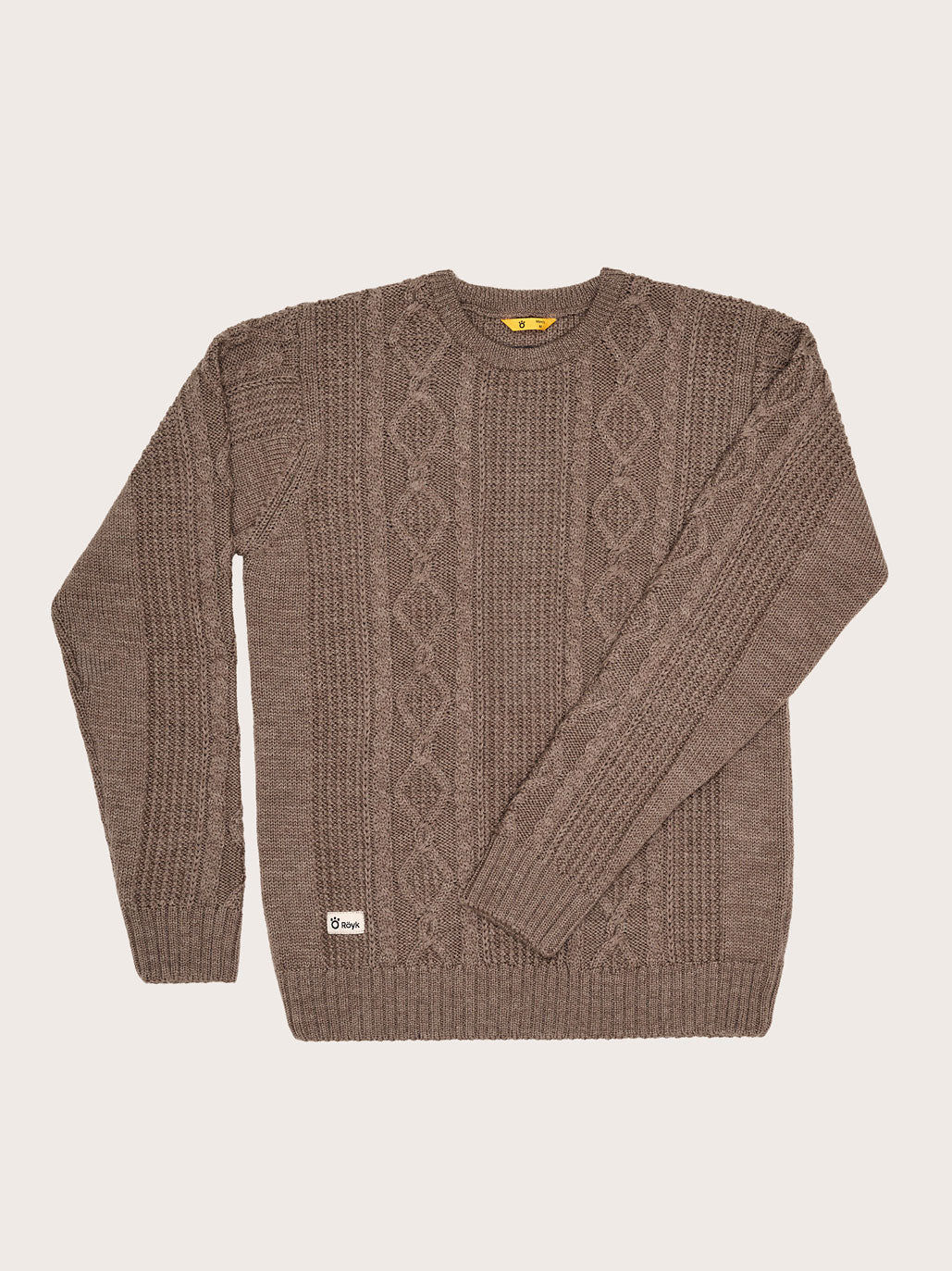 Men's Merino Cable Knit Crew Neck - Light Brown