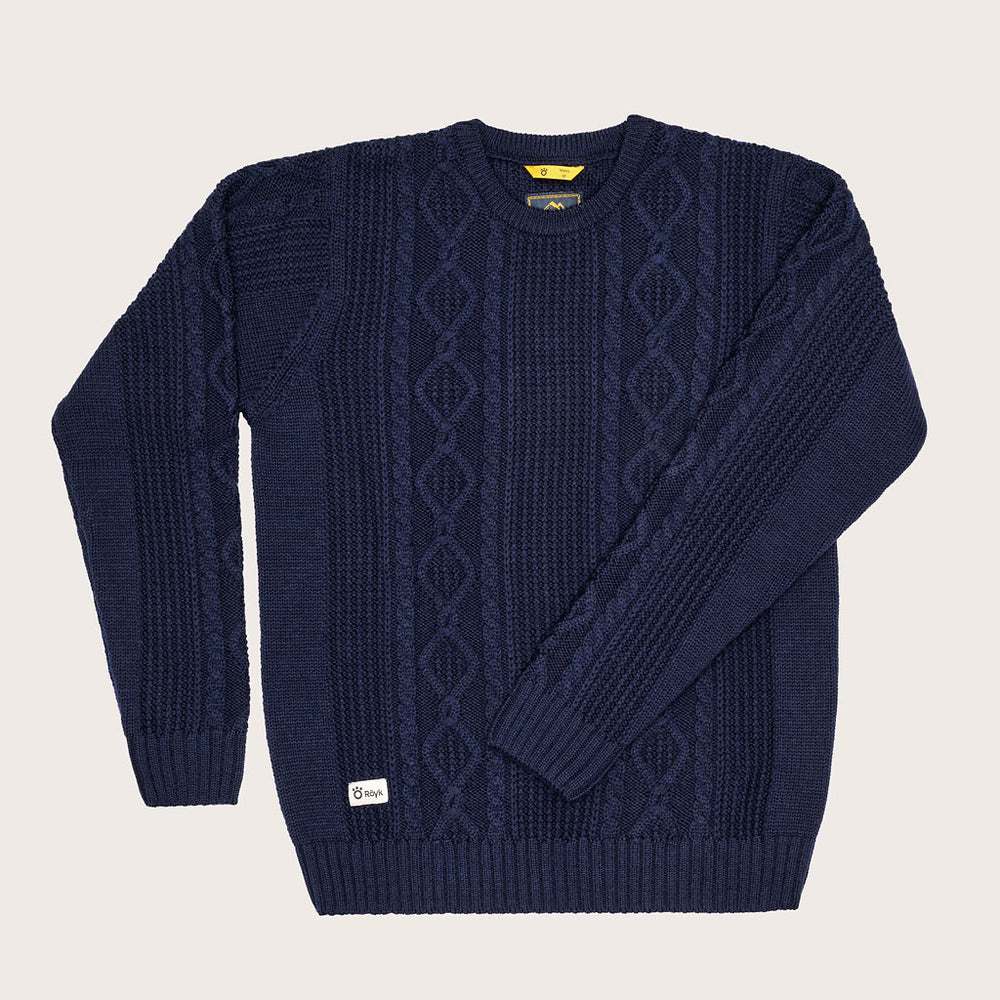Men's Merino Cable Knit Crew Neck - Navy