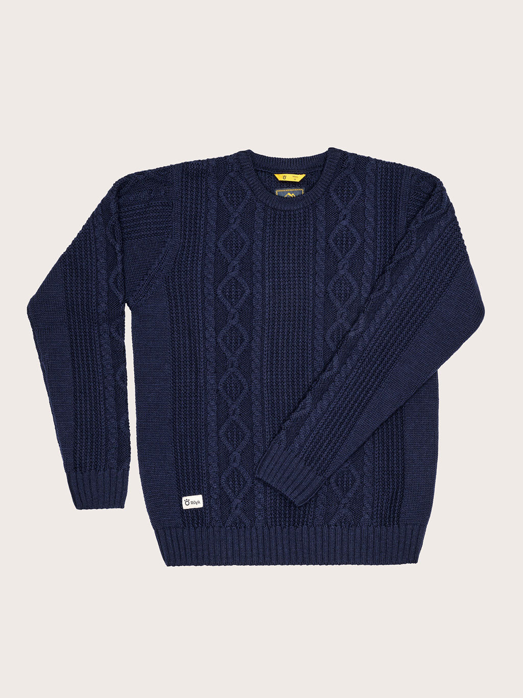 Men's Merino Cable Knit Crew Neck - Navy