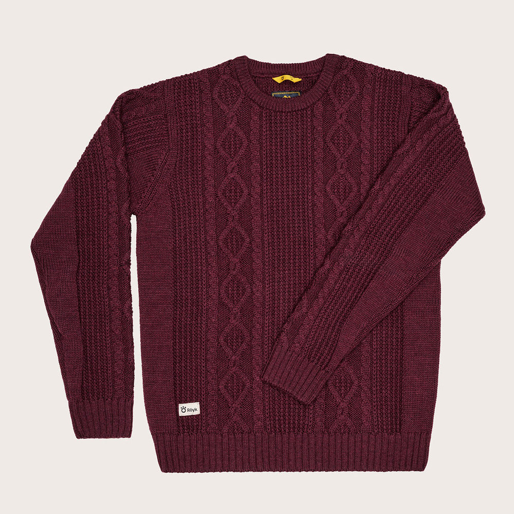 
                  
                    Men's Merino Cable Knit Crew Neck - Red Wine
                  
                