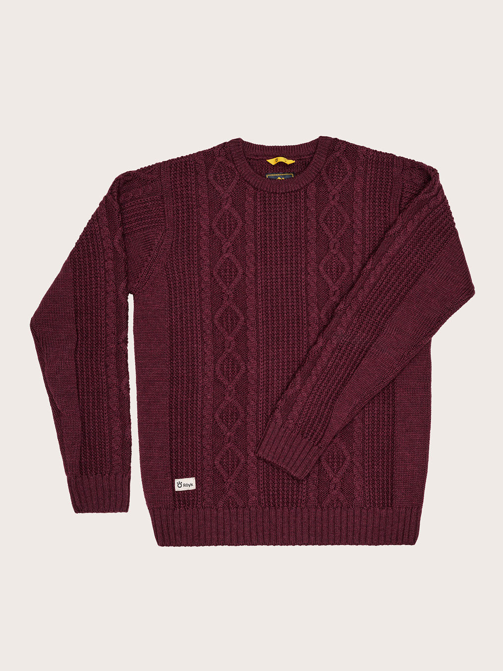 Men's Merino Cable Knit Crew Neck - Red Wine